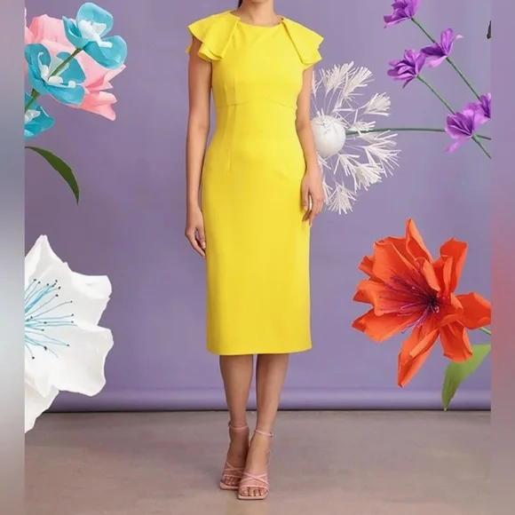 Maggy London | Dresses | Nwt Maggy London Womens Yellow Midi Dress Size 2 |  Poshmark